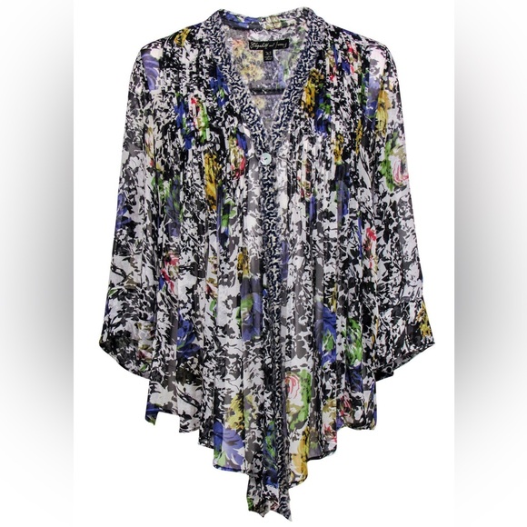 Elizabeth & James - Multicolor Floral Silk Semi-Sheer Butterfly Wing Top - Picture 4 of 5